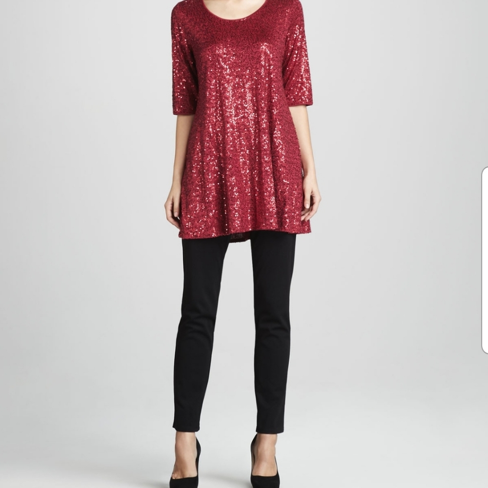 Eileen Fisher Silk Long Sequin Tunic Top
